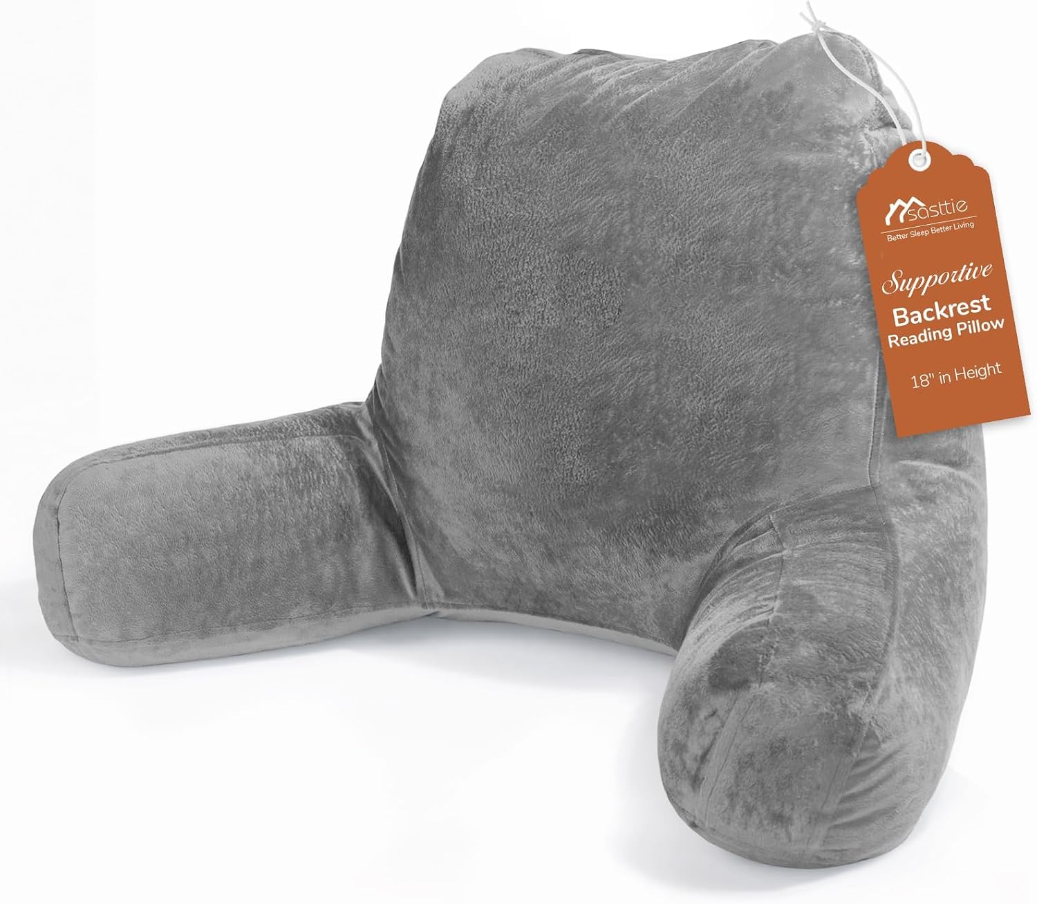 Sasttie Reading Pillow for Bed, Back Pillow for Sitting Up, Dark Grey | 18 Backrest Support Cushion for Couch, Sofa, and Floor, Dorm Essentials, OEKO-TEX, Adjustable Down Alternative Fill