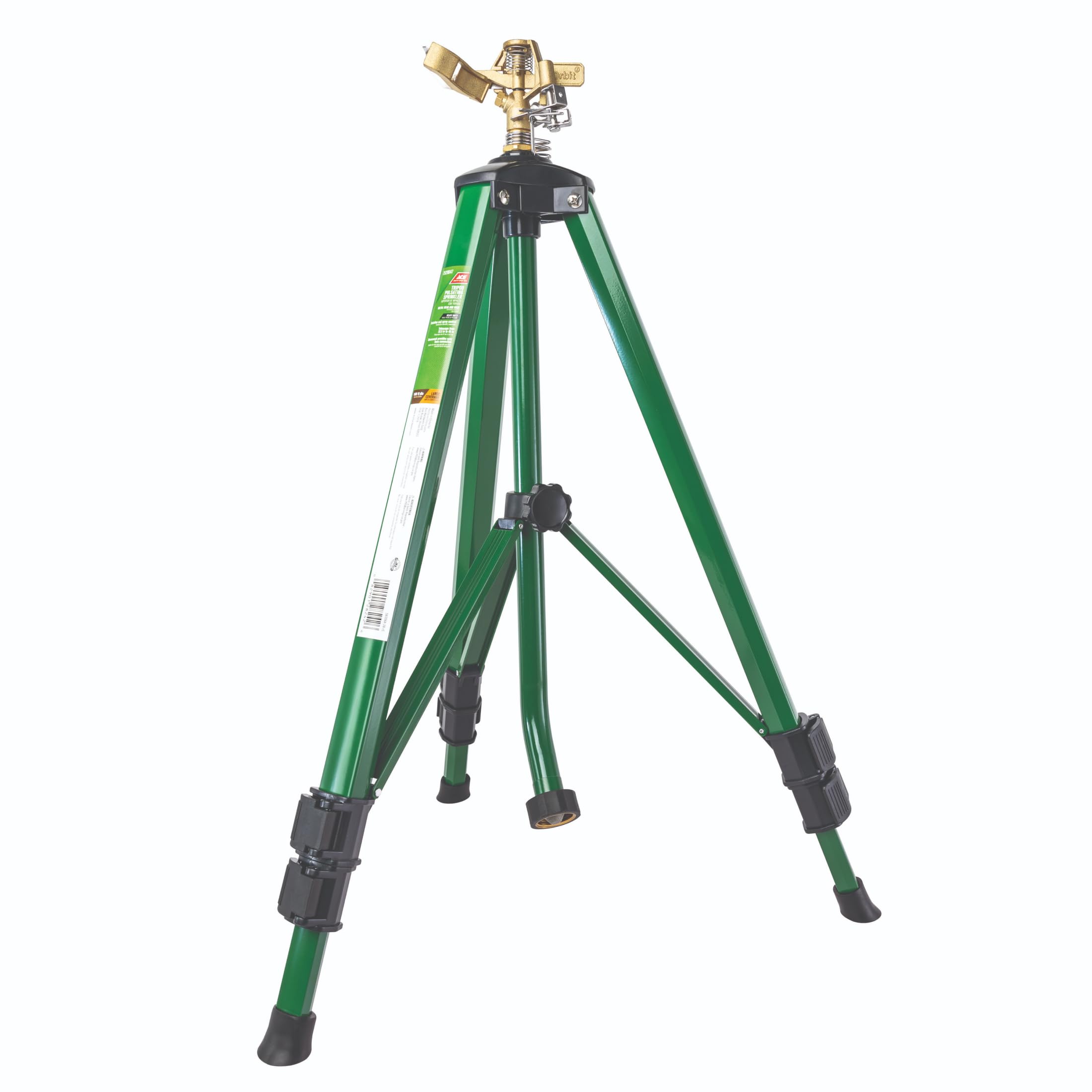 Orbit 1/2 Inch Brass Impact Sprinkler - Adjustable Metal Tripod - Long Range Lawn Watering System - 360 Degree Rotating Sprinkler - Heavy Duty Irrigation System - Adjustable 22-48 Inch Height - 58308