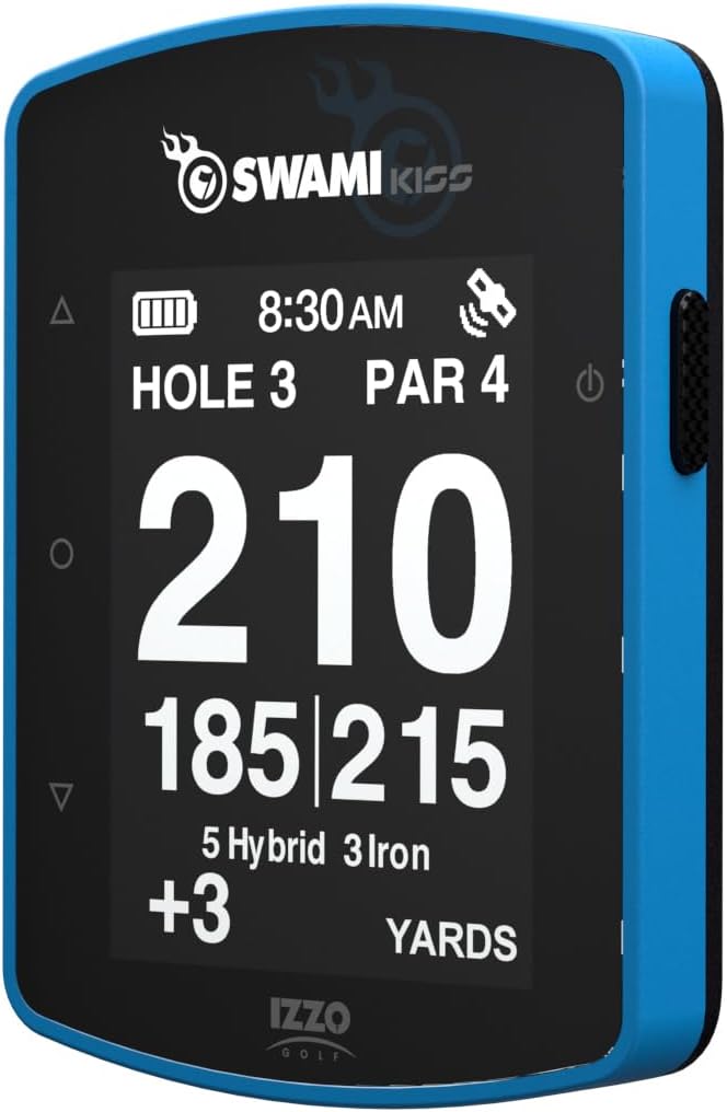 Swami KISS 2.0 Handheld Golf GPS Ragnefinder with Integrated Magnets - Blue | Integrated magnets, two display modes, preloaded course data