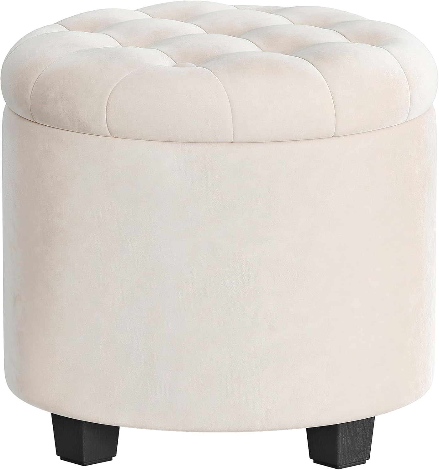 SONGMICS Round Ottoman, Ottoman with Storage, 17.7 x 17.7 x 17.5 Inches, Foot Rest with Legs, Velvet, Load up to 330 lb, for Living Room, Bedroom, Cream White ULOM012W01