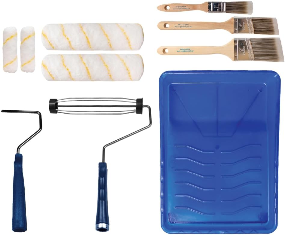 Pro Grade Paint Roller Kit, Paint Brushes, 4" & 9" Roller Covers for Walls | 10-piece set includes 2 frames & tray | Interior & exterior | Ceilings & trim | Smooth to semi-rough surfaces