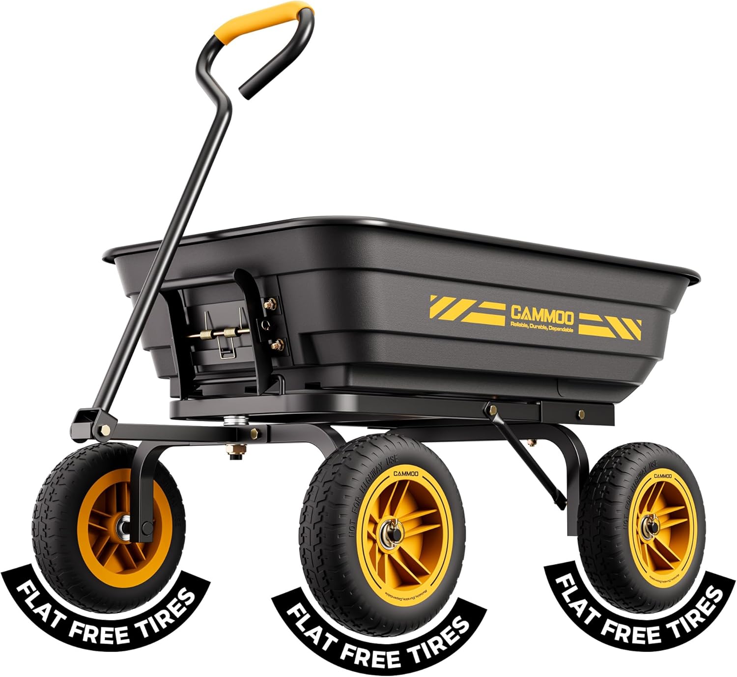 CAMMOO 10 Inch No-Flat Tires 600 lb Garden Dump Cart 4 Cu.Ft. | Quick-Release Dump Bed and 4 Cu.Ft. Tub Move Mulch, Soil, Plants and Tools for Landscaping, Gardening and Yard Cleanup