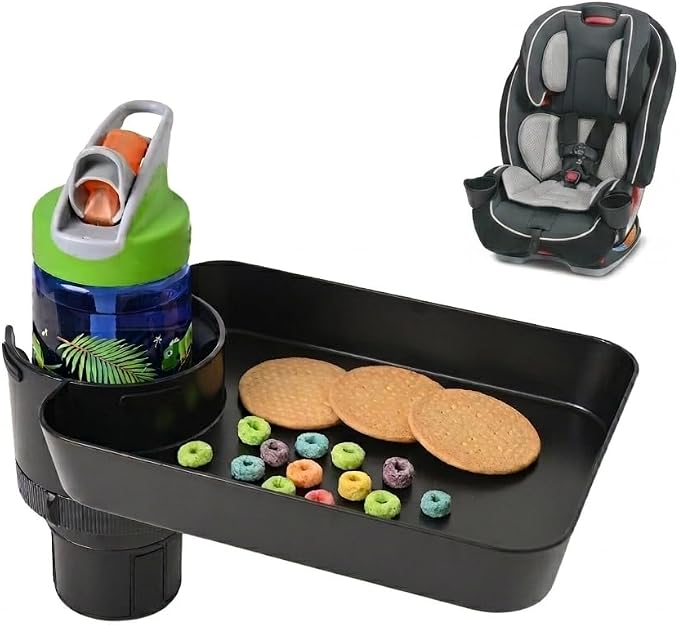 Adjustable-base car seat tray