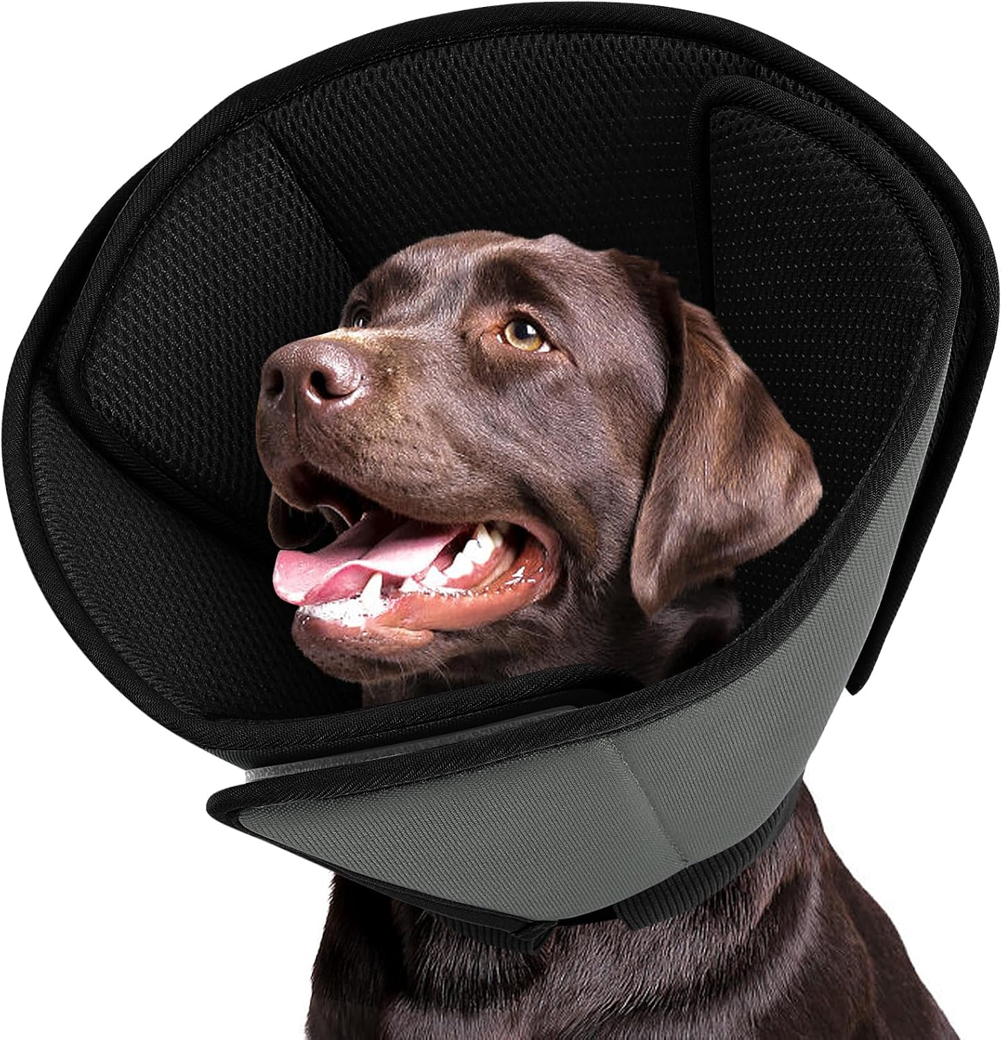 Dog Cone,Soft Cone for Large Dogs After Surgery,Comfy Large Dogs Cones to Stop Licking, Adjustable Soft Dog Cones Collar, Elizabethan Pet E-Collar for Wound Healing,BlackGrey,L