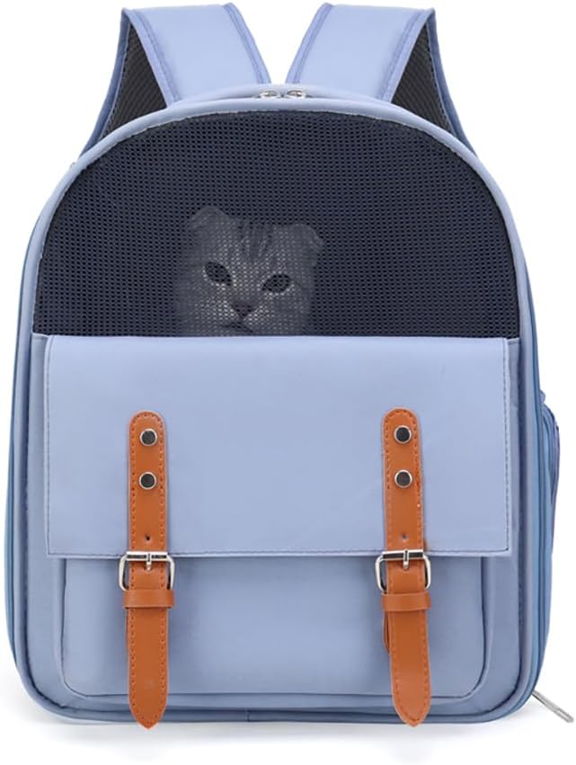 Cat Backpack Carrier Breathable Pet Travel Backpack Double Shoulder Pet Bag for Cats Small Dogs (Blue, 12.6‘’L × 9.9''W ×15.4''H)