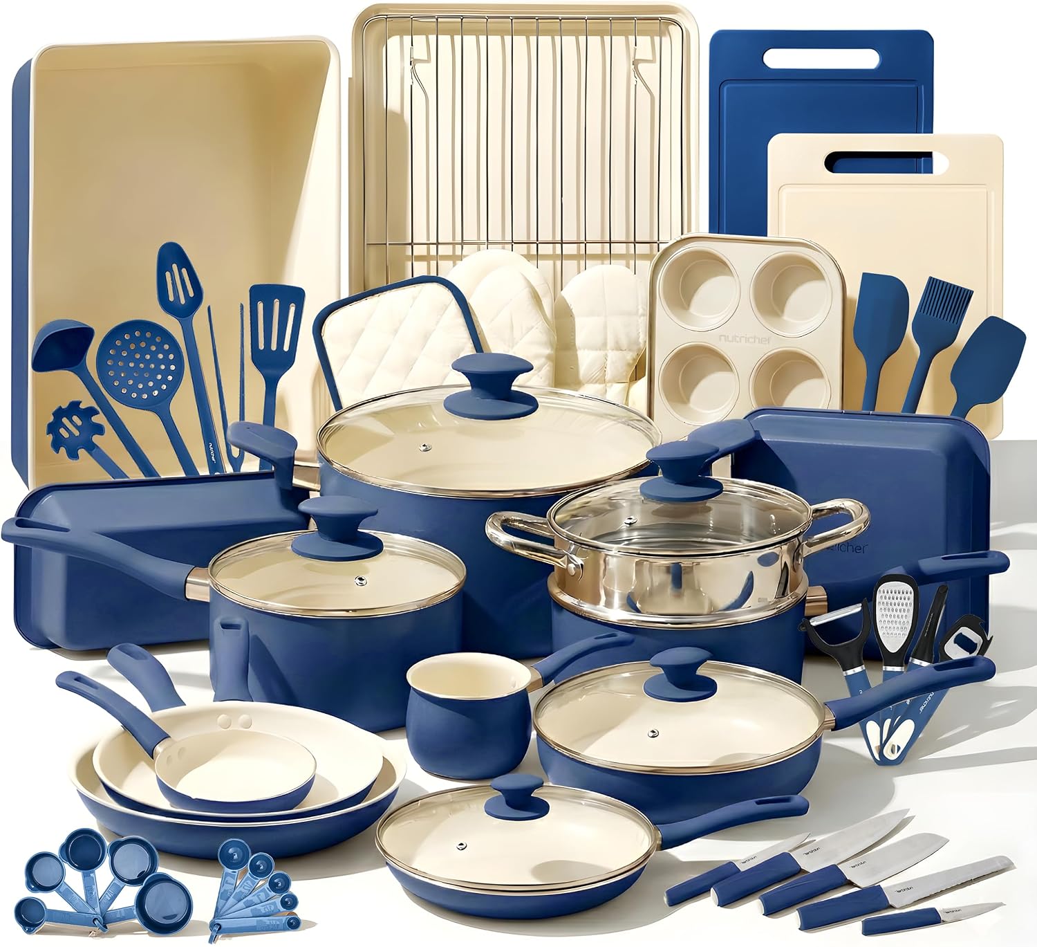 Nutrichef 54 Piece Professional Grade Ceramic Non-Stick Cookware Set