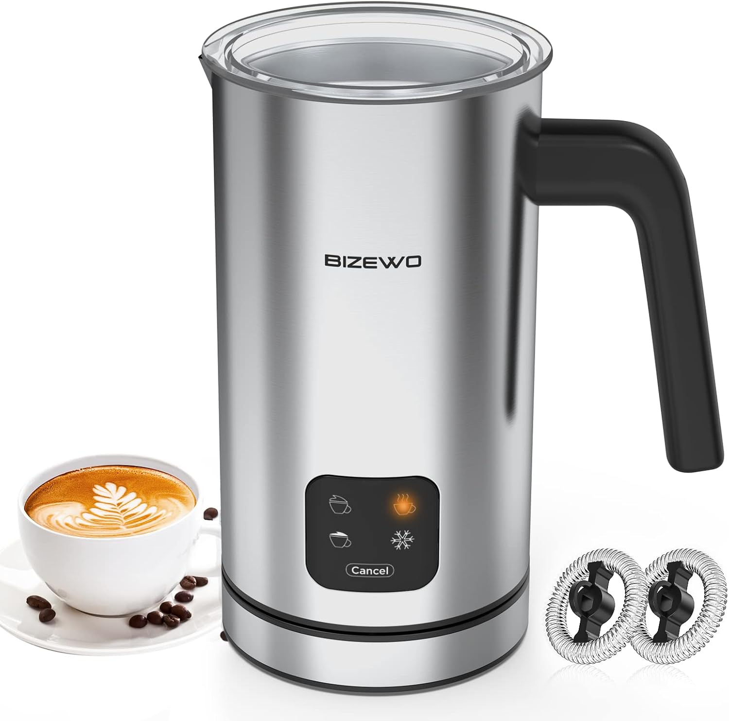 Milk Frother Electric, 4 IN 1 Warm and Cold Milk Steamer for Coffee Latte | Automatic Cold and Hot Foam, Stainless Steel, Foam Maker with Touch Screen for Macchiato, Cappuccino, Hot Chocolate