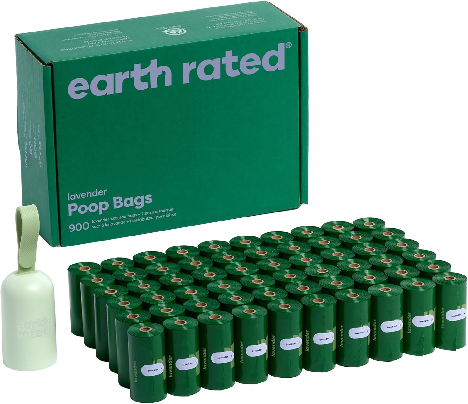 Earth Rated Dog Poop Bag Holder, 1 Dispenser and 900 Bags, Lavender