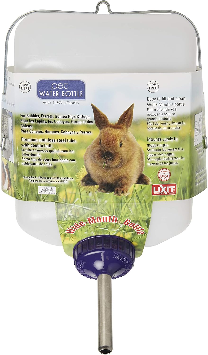 Lixit All-Weather Rabbit Water Bottle, 64 Ounce Widemouth, White
