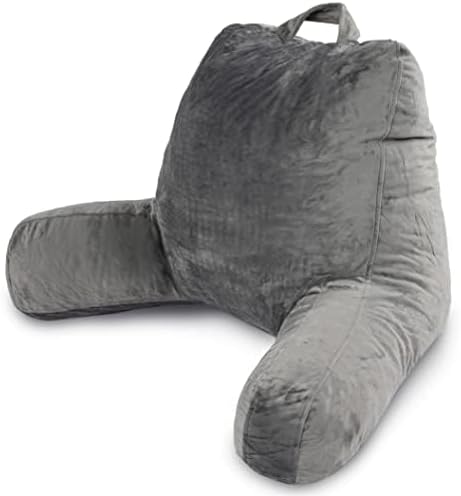 Milliard Reading Pillow with Arms, Grey, Shredded Memory Foam Back Pillow for Bed Sitting Up - Sit Up Backrest Support for Reading Rest Bed - Washable Cover, Adjustable Comfort, CertiPUR Certified