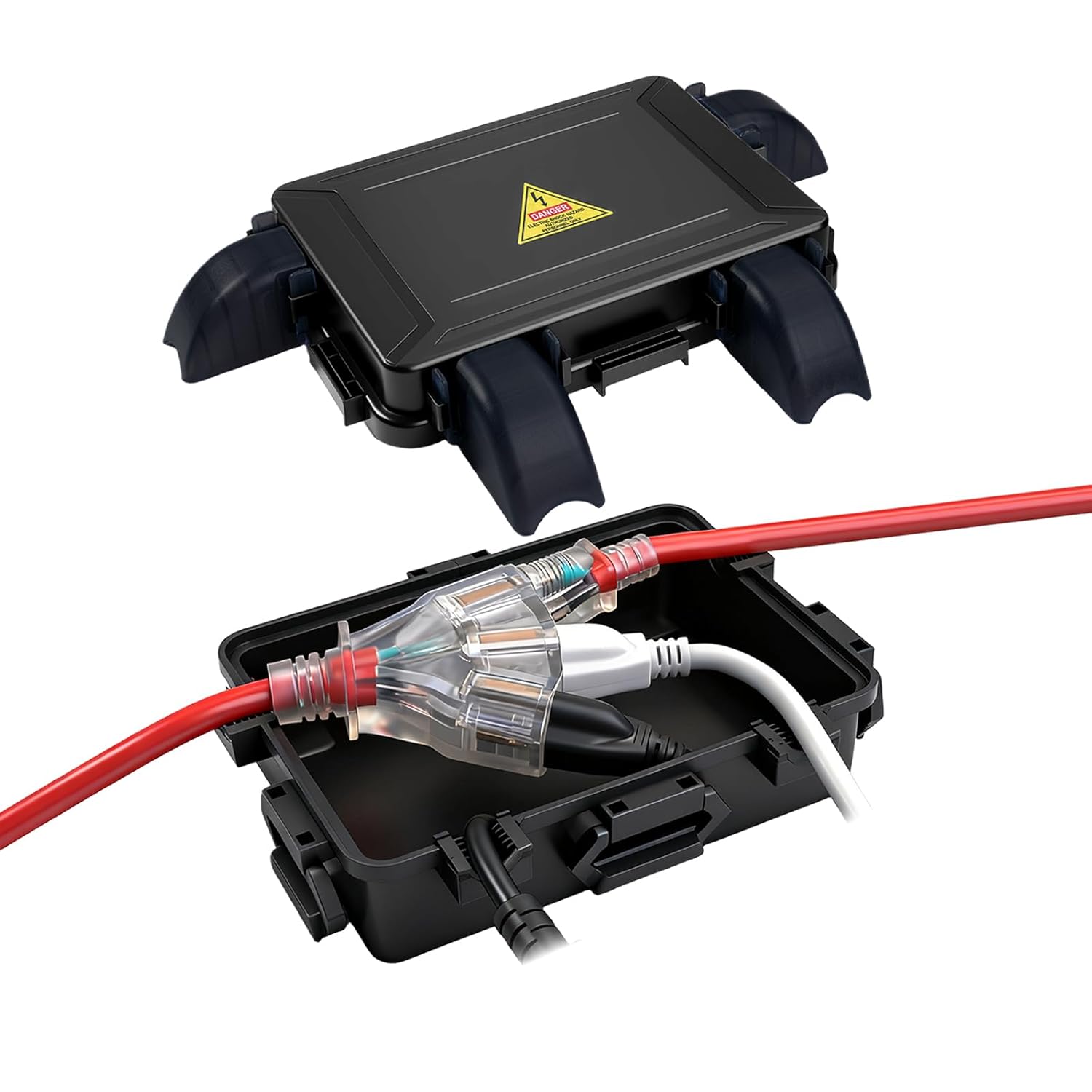 Small Outdoor Electrical Box IP54 Waterproof, Extension Cord Cover with 4 Cable Entry Ports