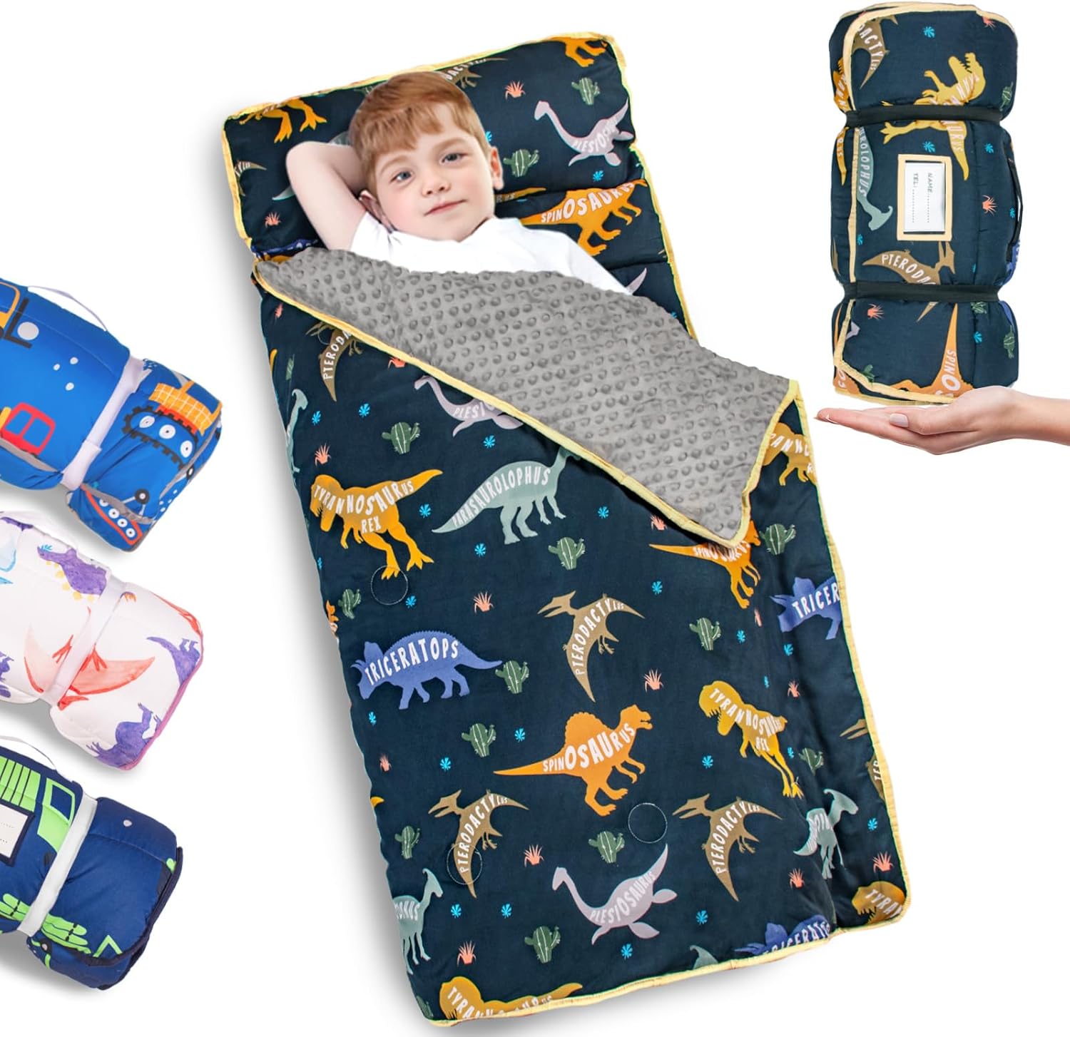 Toddler Nap Mat with Pillow, Thickened Extra Large Sleeping Bag | 55''x35'' Sleeping Mat with Blanket, Washable, Roll up, Perfect for Daycare, Preschool, Kindergarten, Boys and Girls