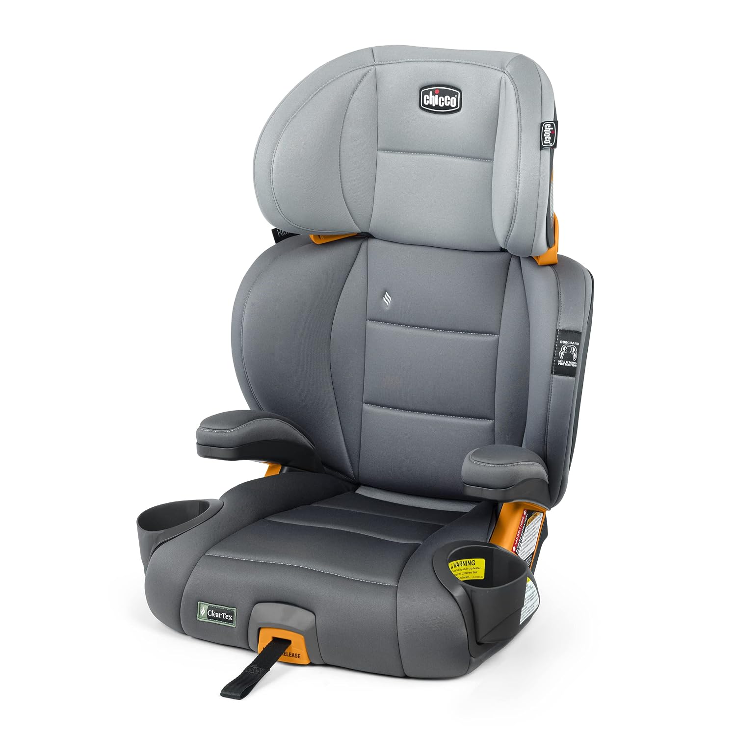 Chicco KidFit ClearTex Plus 2-in-1 Booster Car Seat, High Back, Ages 4+ | Drift/Grey, high back and backless car seat modes, 40-100 lbs, DuoGuard protection, GREENGUARD Gold, machine washable fabrics