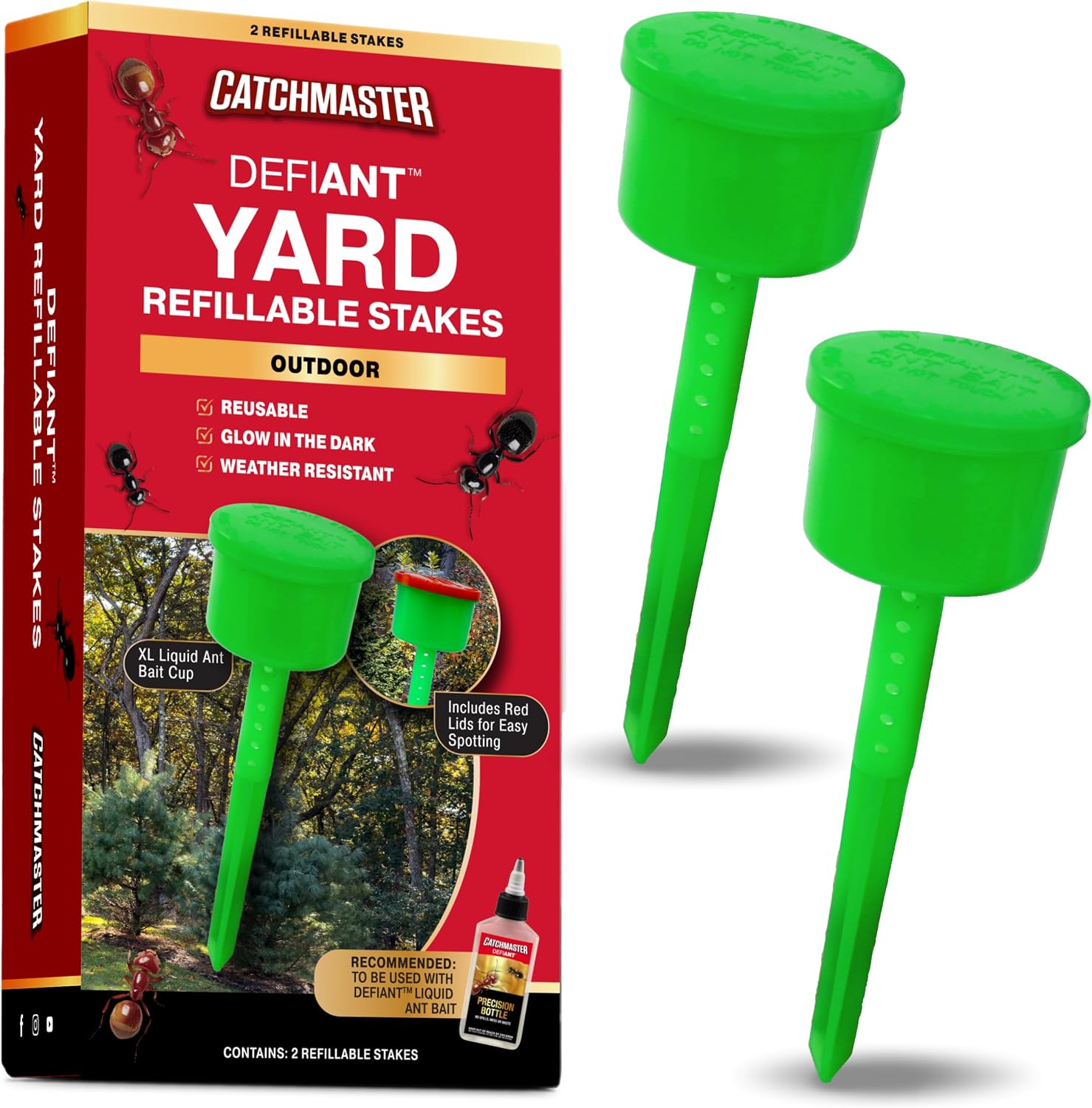Catchmaster Defiant XL Outdoor Ant Traps for Yard (2 Pack), Bait NOT Included - Reusable Ant Bait Stations that Hold Liquid Ant Killer, – XL Size Speeds Up Ant Elimination