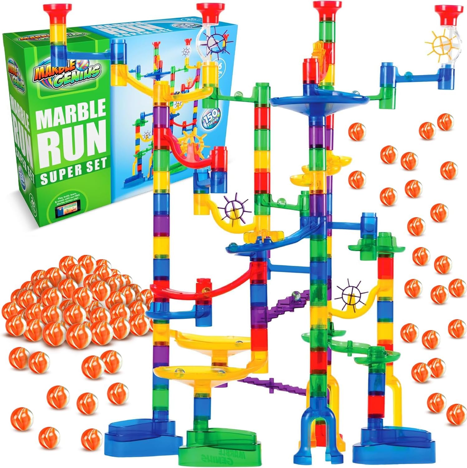 Marble Genius Marble Run Super Set, 150 Translucent Pieces, STEM Toy