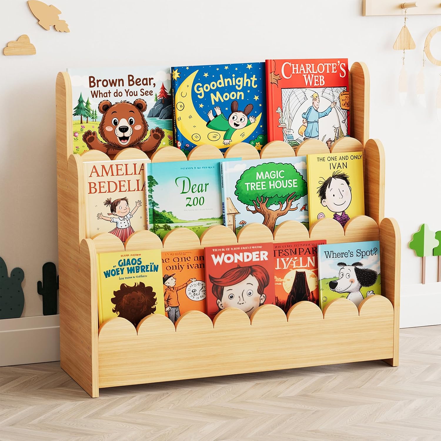 SpaceAid Bücherregal mit 3 Ebenen und Wellenrand