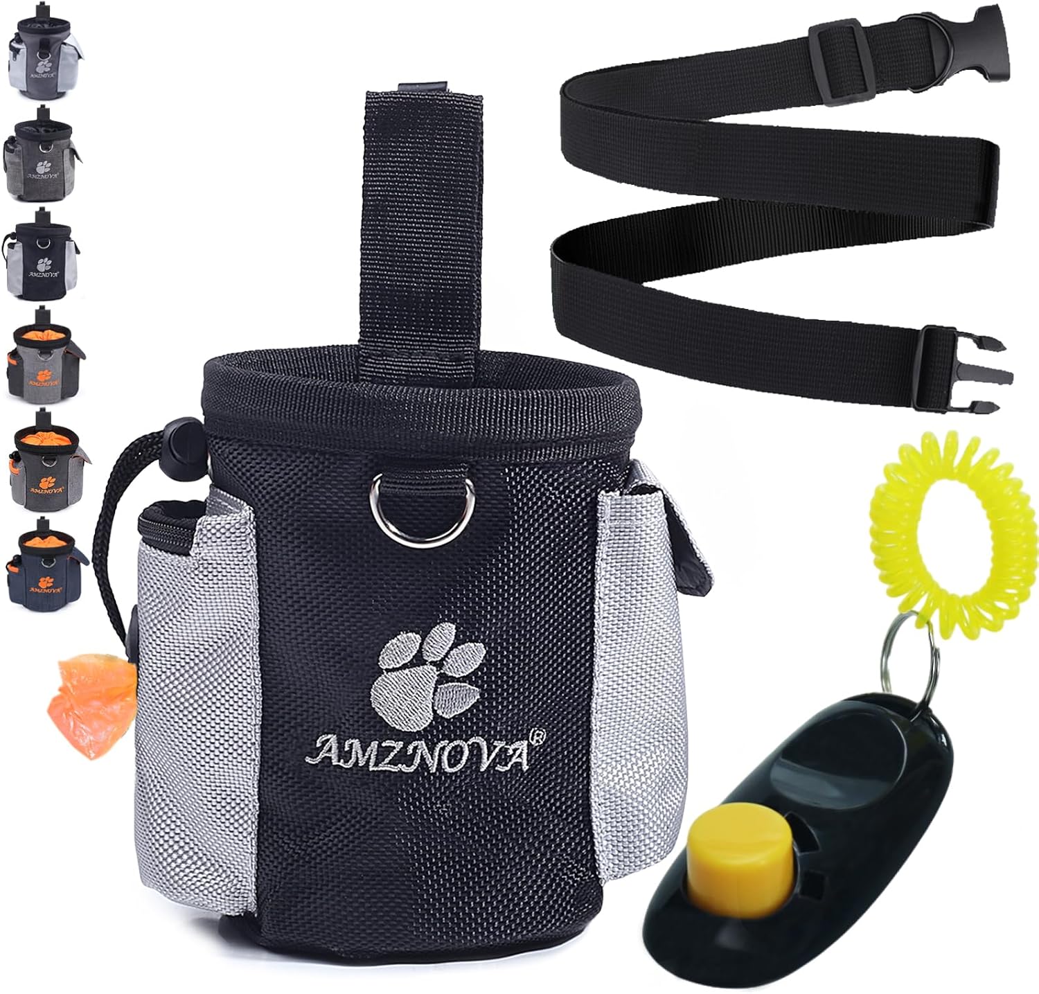 AMZNOVA Dog Treat Pouch Treatnow Dog Treat Bag, 3 Cups, Black | Training Pouch with Waist Belt & Clicker for Training & Walking, Waist Clip On Snack Fanny Pack for Pet