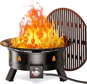 Ciays Large Propane Fire Pit 19 Inch, Gas Fire Pit with Grill Grate, Folding Legs, Hose Hooks, Propane Tank Holder, Cover & Carry Strap, Portable Outdoor Fire Pit for Camping, 58,000 BTU