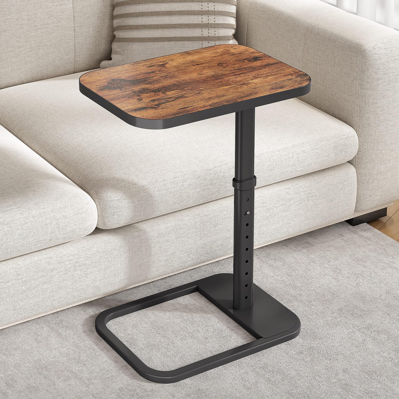 Kitstorack TV Tray Table, Adjustable Height and Flip-Top, C Shaped End Side Table for Couch, Sofa, Bed or Laptop