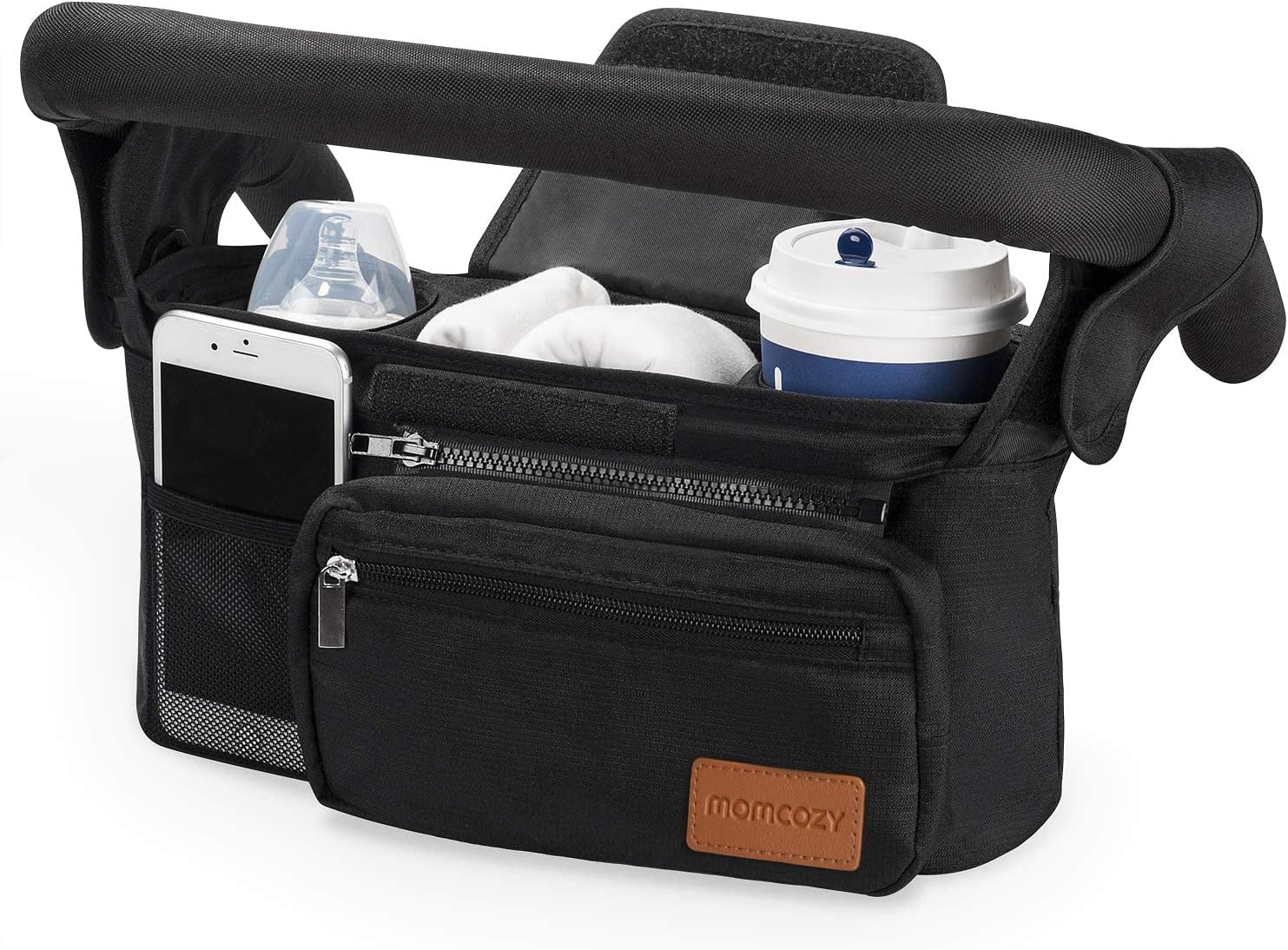Momcozy Universal Stroller Organizer with Insulated Cup Holder | Detachable Phone Bag and Shoulder Strap, Fits for Uppababy, Baby Jogger, Britax, BOB, Umbrella, and Pet Strollers
