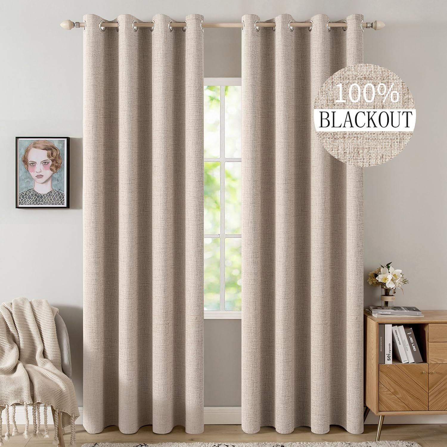 MIULEE 100% Blackout Linen Curtains