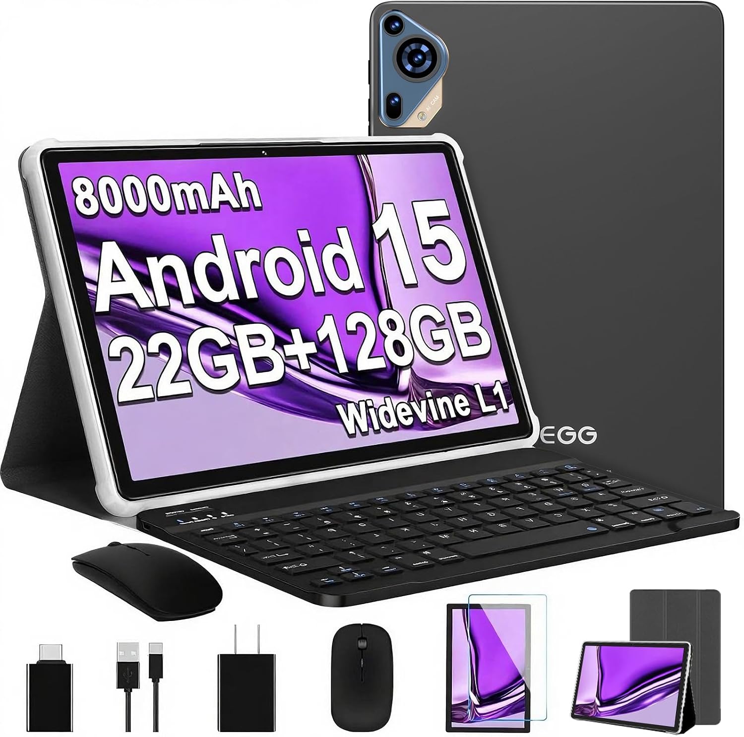 Android 15 10.1-inch Tablet with Keyboard and Mouse