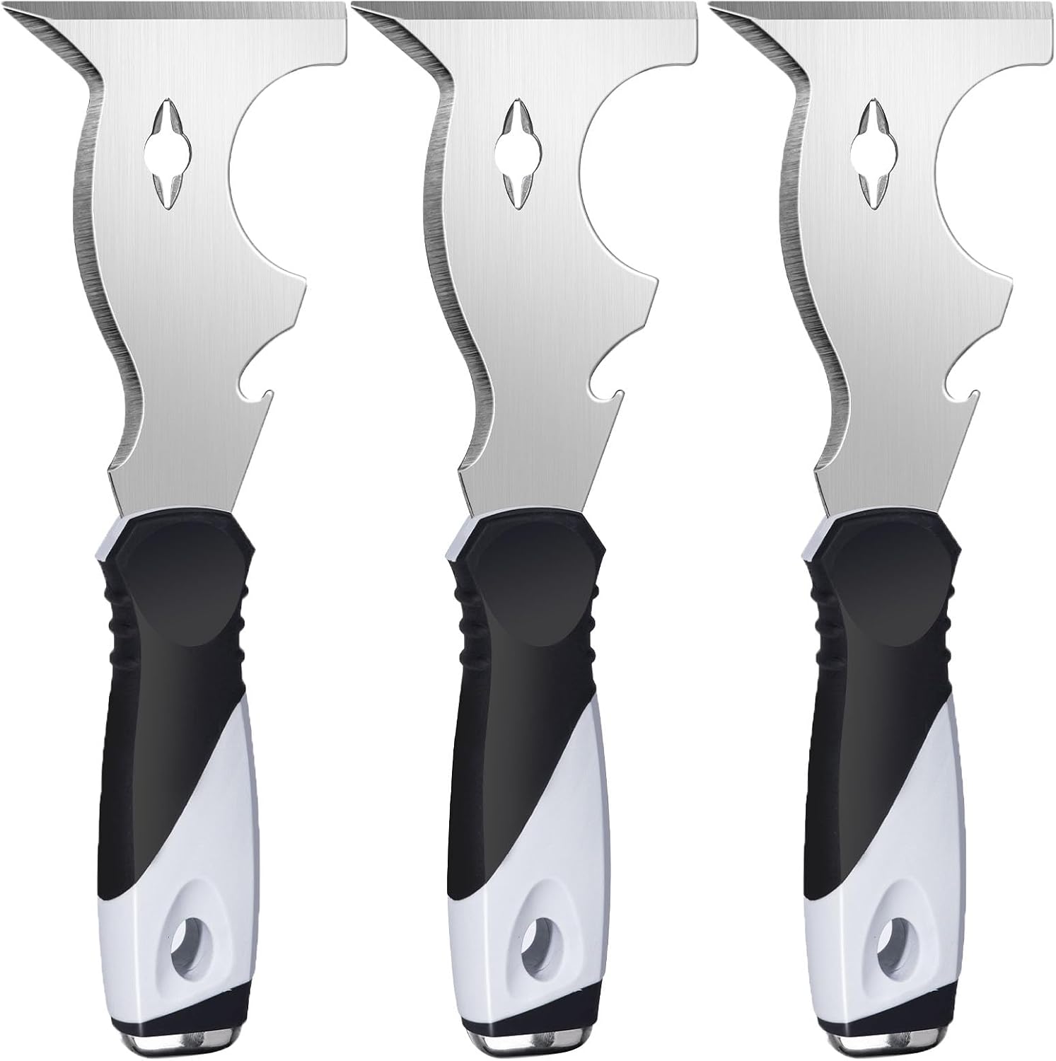 Mister Rui 3PC 10-in-1 Paint Scraper, MultiUse Putty Knife Tool, Hammer End | 3-pack 10-in-1 paint scraper tool set for scraping, spackling, and taping. Hammer end. Paint putty knife for DIYers and pros