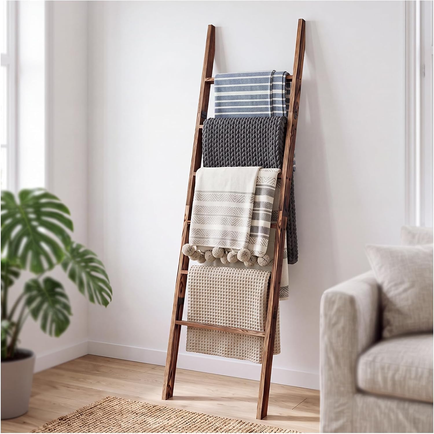 Delywh 6-Tier Wooden Blanket Ladder