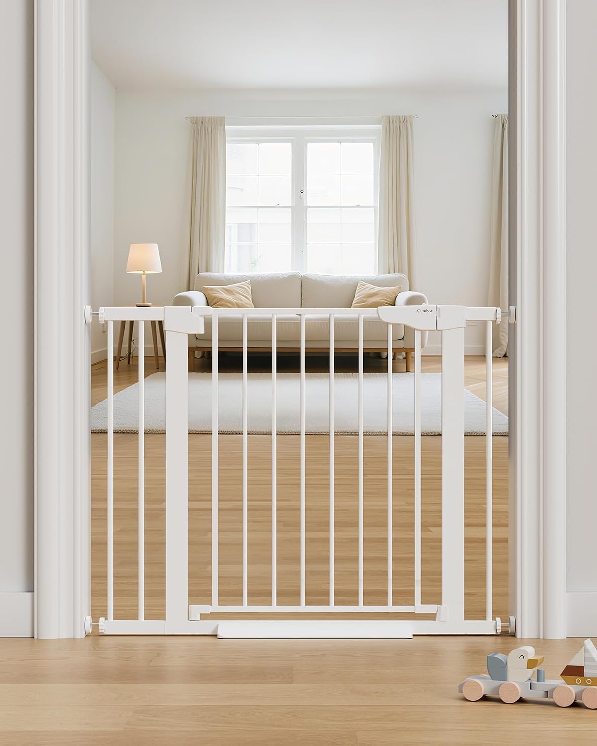 Cumbor 30-40.6 in Baby Gate for Stairs and Doorways, Dog Gate Indoor White | Mom's Choice Awards Winner, Auto Close, Double Lock, Safety Child Gate for Toddlers & Pets, Pressure or Hardware Mounted
