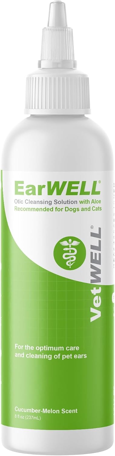 VetWELL Ear Cleaner for Dogs and Cats - Cucumber Melon - 8 oz | Otic Ear Solution for Pets to Help Manage Odor and Reduce Wax Build Up