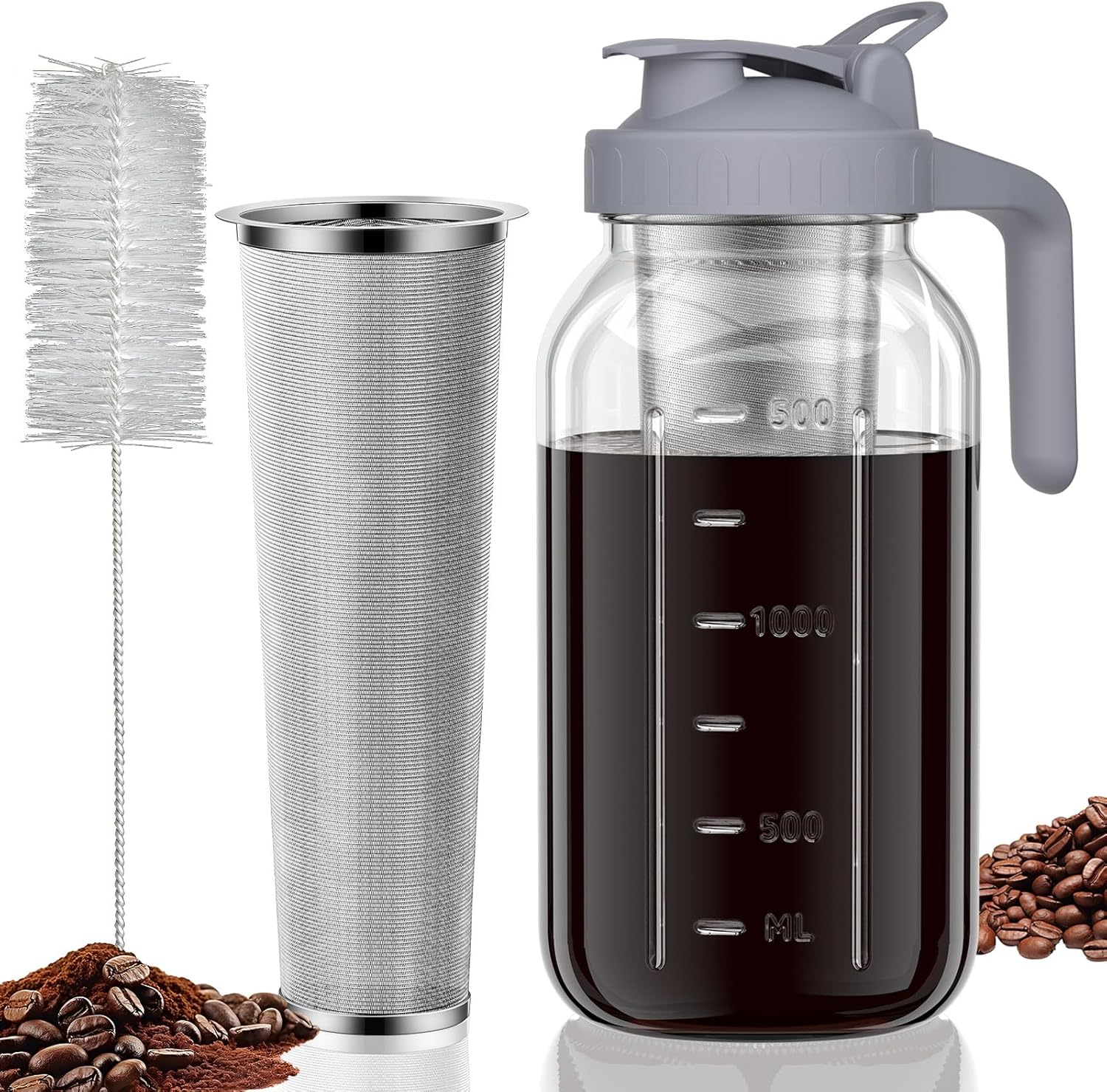 Cold Brew Coffee Maker, 64 oz Glass Mason Pitcher