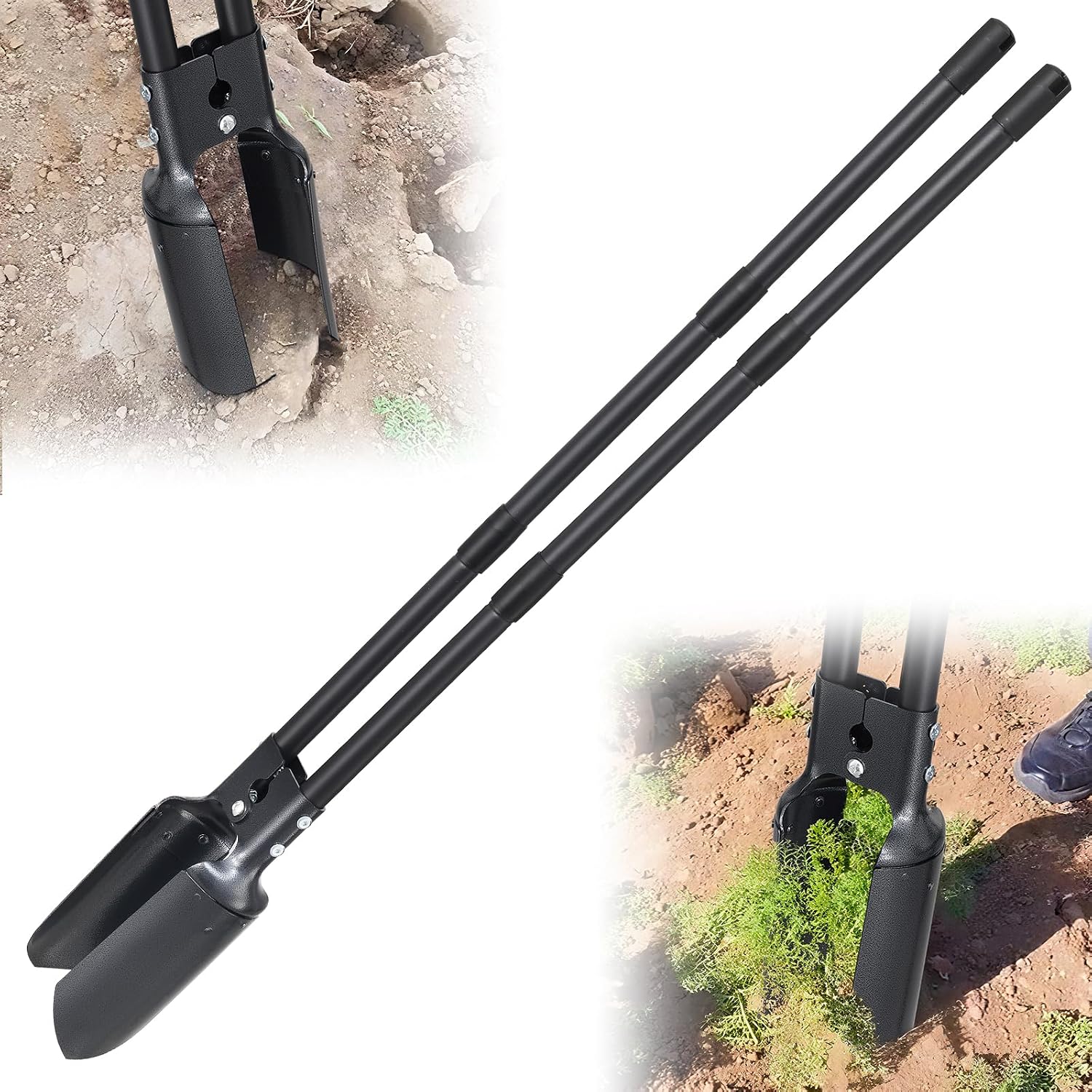 Post Hole Digger Tool with 55 Inch Handle and Dual Sharp Blades