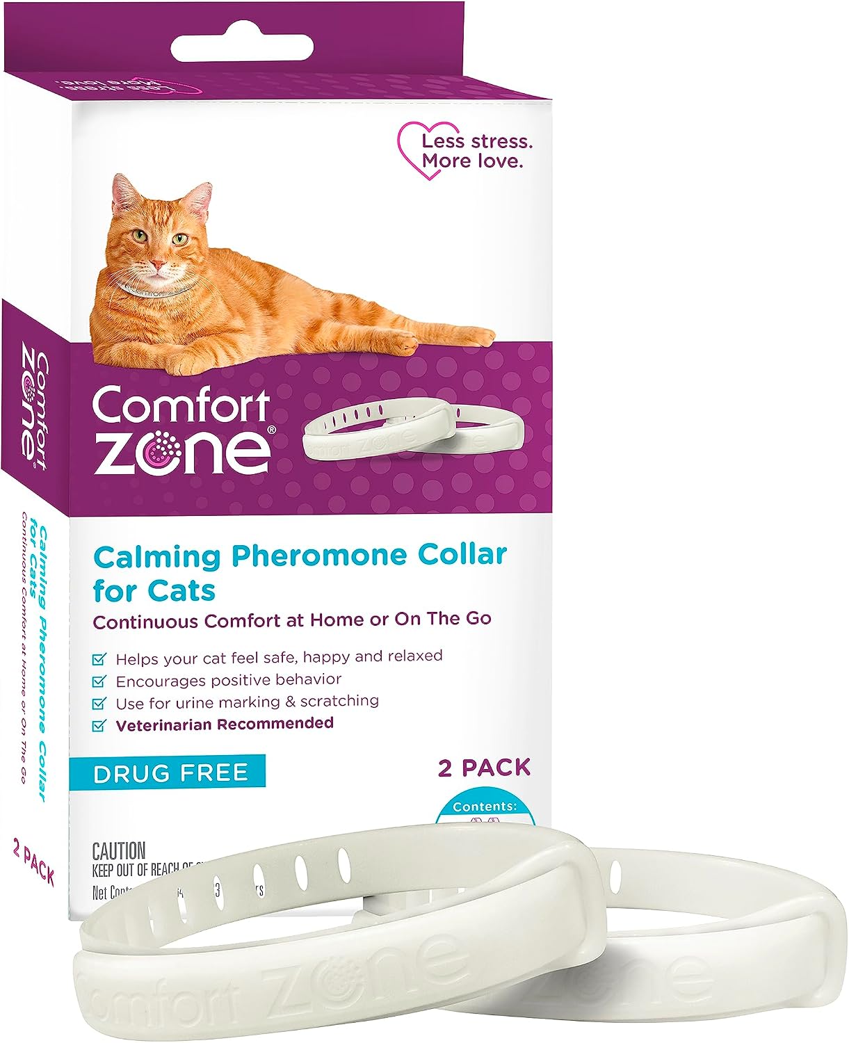 Comfort Zone Cat Calming Collar Savings Pack: 2 30-Day Calming Collars | Reduce cat stress, for adult cats, breakaway design, adjustable size, drug & fragrance free, expert recommended, 24/7 calming