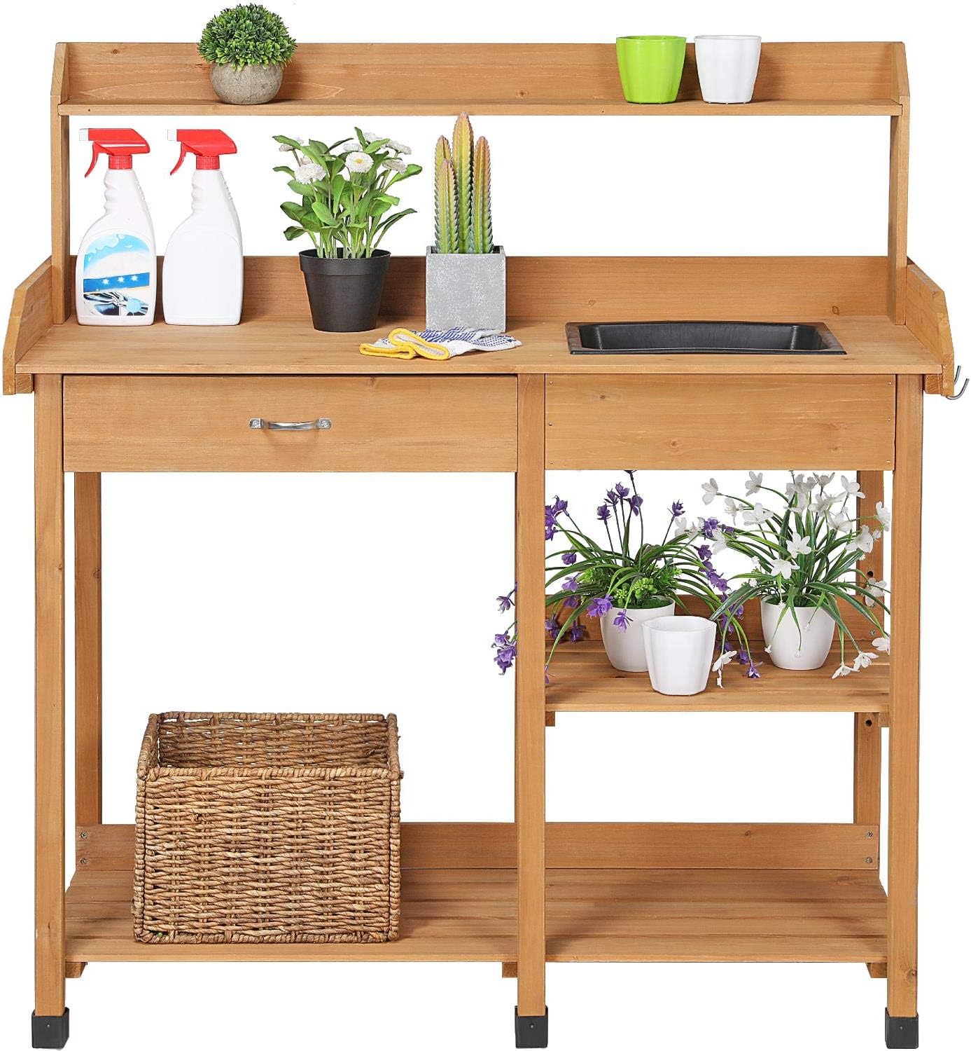 Topeakmart Fir Potting Bench with Sink