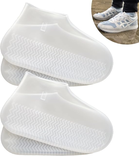 Waterproof Shoe Covers 2 Pairs, Non-Slip Reusable for Rain - Clear, XL