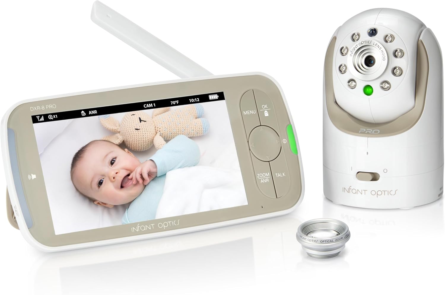 Infant Optics DXR-8 PRO - Patented Active Noise Reduction (ANR), 5” HD Video Baby Monitor with 1 Camera, No WiFi, Hack-Proof,Pan Tilt Zoom, Interchangeable Lens