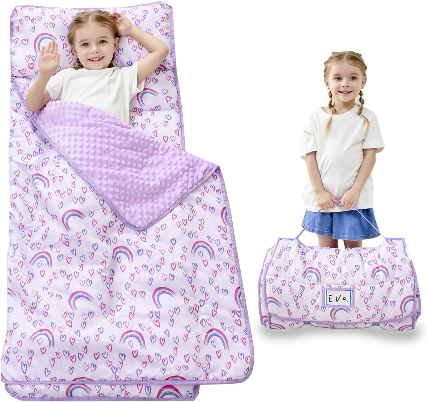 Lasoftan Toddler Nap Mat with Pillow and Blanket, Extra Large Rolled Napping Mats,Slumber Bags for Boys Girls,Kids Sleeping Bag for Daycare, Preschool Travel Camping