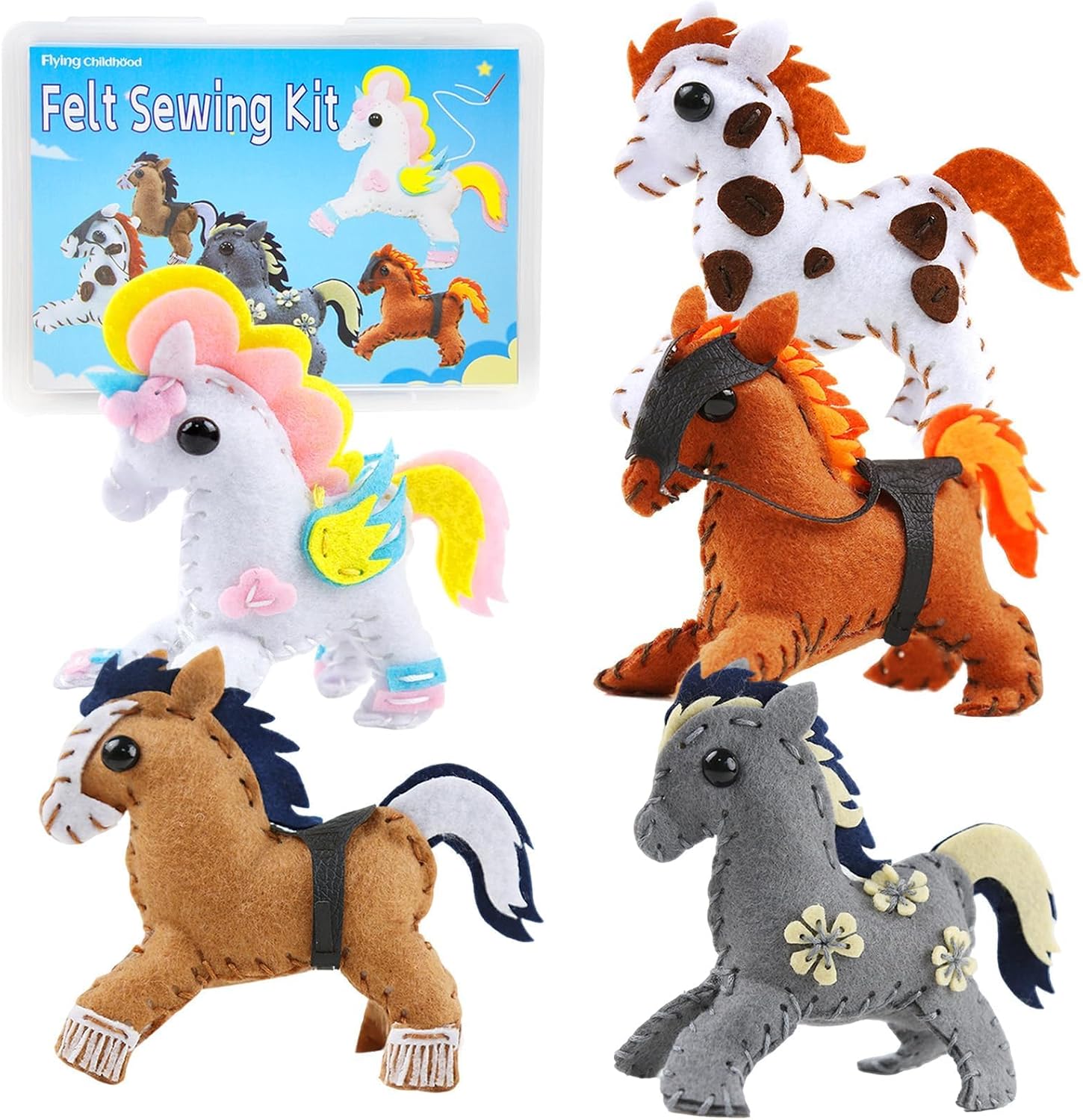 IROLEHOME Horse Sewing Kit for Kids Ages 8-12, Five DIY Felt Pony Projects Including Unicorn