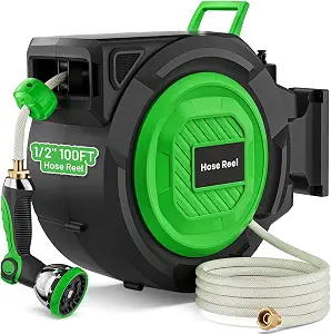 Retractable Garden Hose Reel, 1/2 in x 100 ft