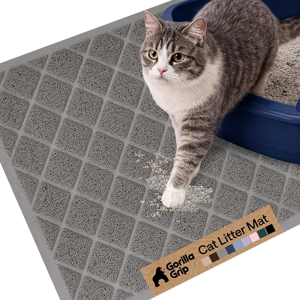 GORILLA GRIP Cat Litter Box Mat, 24 x 17 Gray