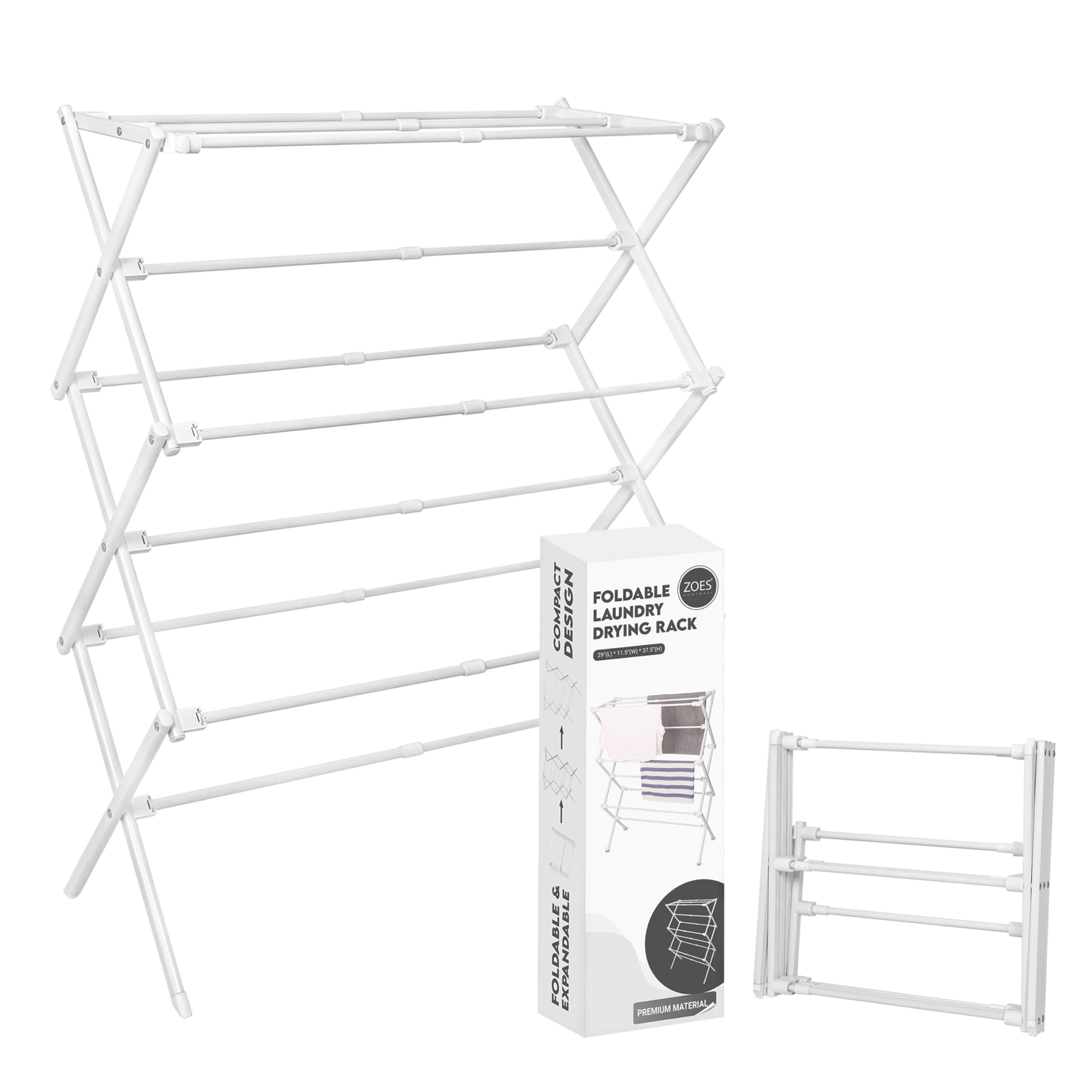 ZOES HOMEWARE 2026 Enhanced Clothes Drying Rack, Foldable Drying Rack Clothing for Laundry, Small Collapsible Portable Dryers for Laundry, White 37.5 x 29 x 12 in