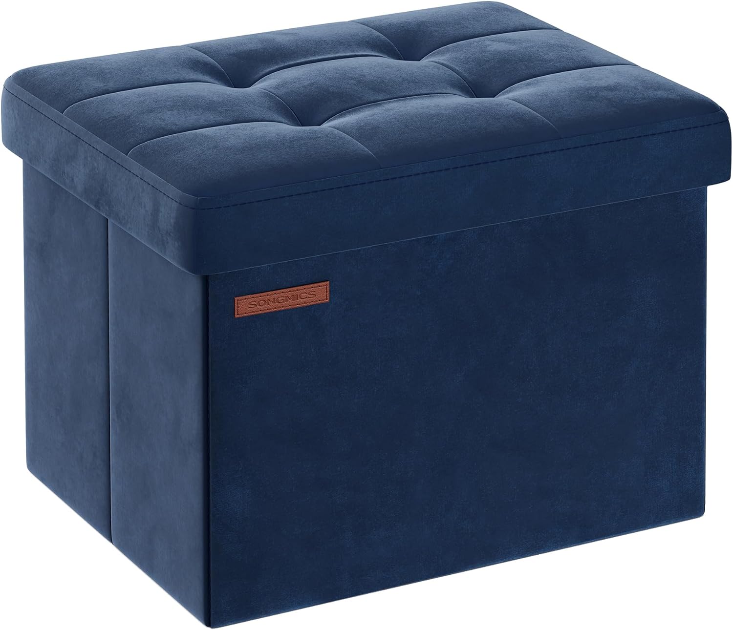 SONGMICS Small Folding Storage Ottoman, Midnight Blue | Foot Rest Stool, 12.2 x 16.1 Inches, 286 lb Capacity, Bedroom, Dorm, ULSF200Q01